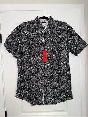 BC COLLECTION Black & White Paisley Short-Sleeve Button-Down Shirt